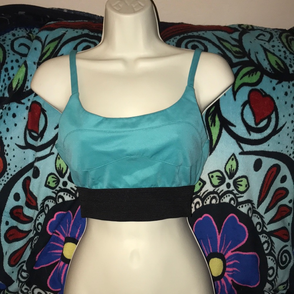 Charlotte Russe large teal and black zip halter